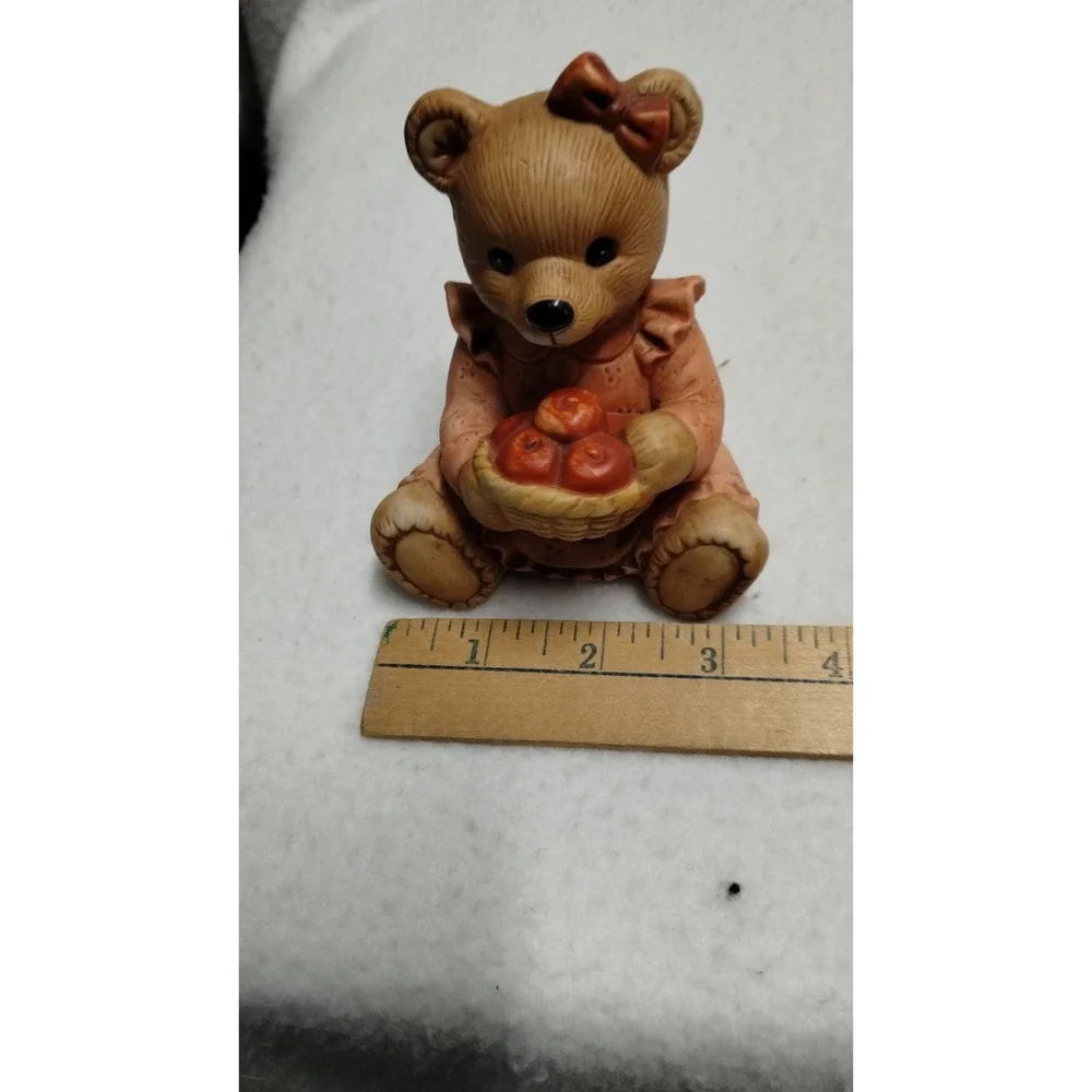 VTG Teddy Bear HOMCO Porcelain Figurine Basket‎ Apples #1405 Country Farm Fall